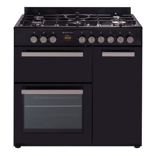 Parmco 900mm Country Style Freestanding Stove, 1 & 1/2 Ovens, Gas Cooktop, Black