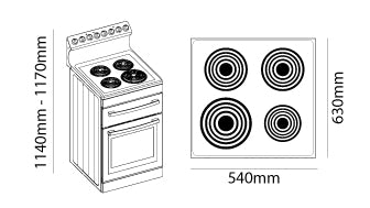 Parmco 540mm Freestanding Stove, Radiant Coil, Fan Oven